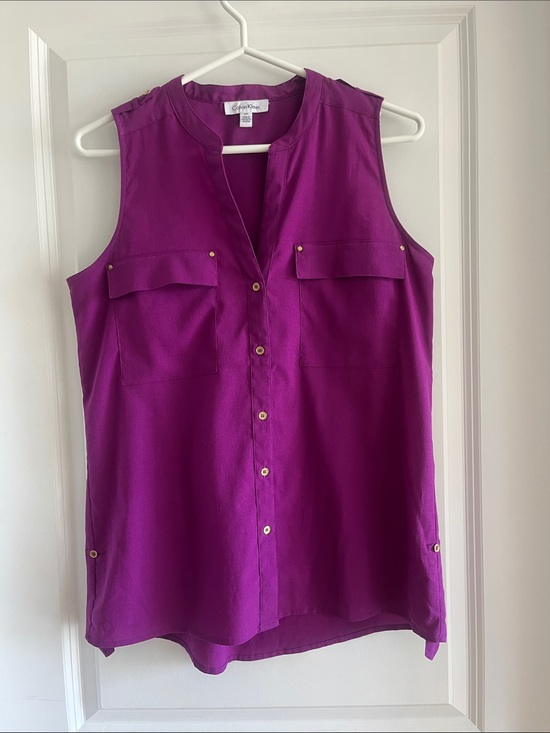 Calvin Klein Tops - Calvin Klein Sleeveless Magenta Button-Front Utility Blouse